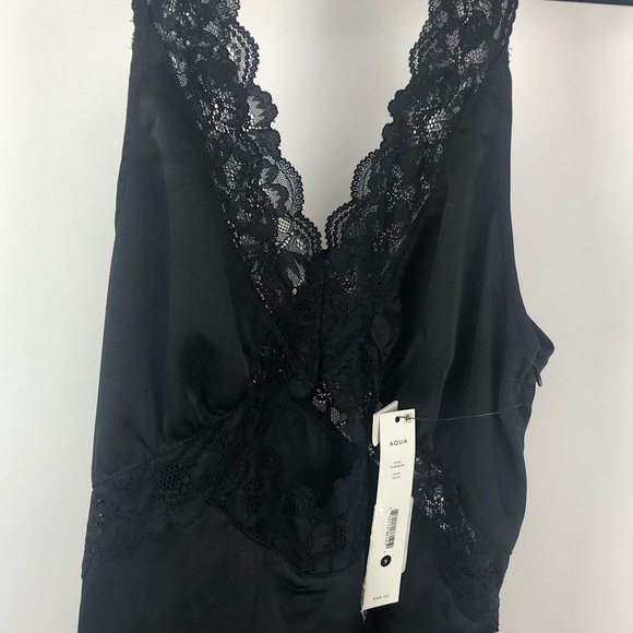 NWT‎ Aqua Black Lace Cut Out Sheath Midi Dress Party Cocktail Satin Slip Dress - Picture 3 of 4